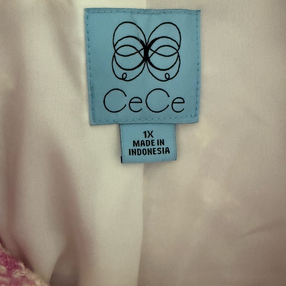 CeCe Pink Ivory Houndstooth Crystal Button Front Jacket NWT Size 1X - Picture 5 of 6